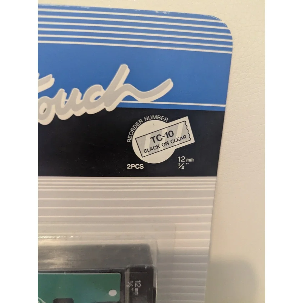 NOS Brother P-Touch TC 10 Black On Clear‎ Tape Cassette 2 Pack 12mm 1/2
